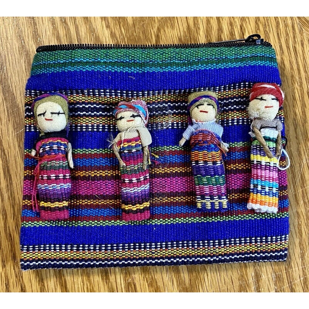 Vintage Handmade Guatemalan Worry Doll Coin Purse Blue